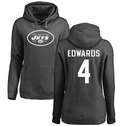 New York Jets Ash Women Lac Edwards One Color NFL Football #4 Pullover Hoodie Sweatshirts->women nfl jersey->Women Jersey